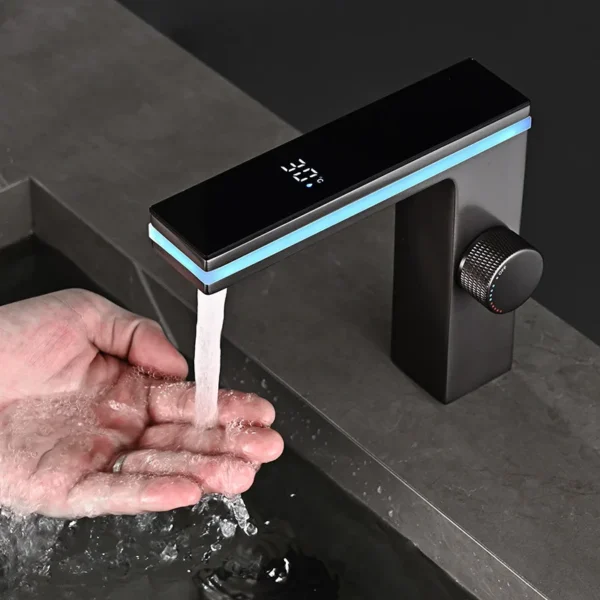 Digital Display Bathroom Basin Faucet Intelligent LED Brass Deck Mounted Washbasin Crane Hot Cold Water Mixer Sink Vanity Tap - Image 8